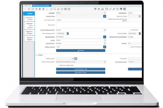 Interfaz de ADempiere ERP en un portátil
